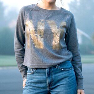 Vintage Y2K Aeropostale Sparkly Glitter Gray Sweatshirt NY Gold Print Streetwear